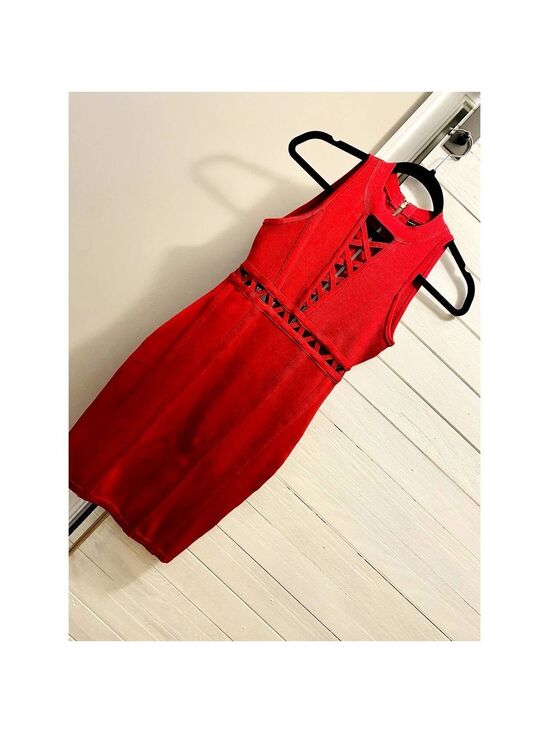 Guess Dresses & Skirts - GUESS Red Lace-Up Corset Bodycon Mini Dress XS Gold Zip